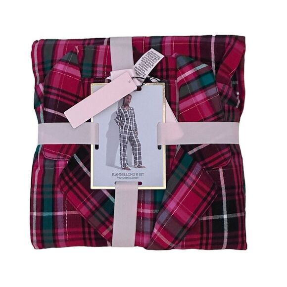 Victorias Secret Flannel Regular Pajama Set Top/Bottom Plaid NWT - Picture 2 of 4